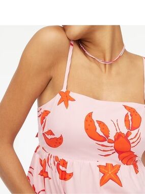 J. Crew Pink Tie back Tank with Orange Lobster Print